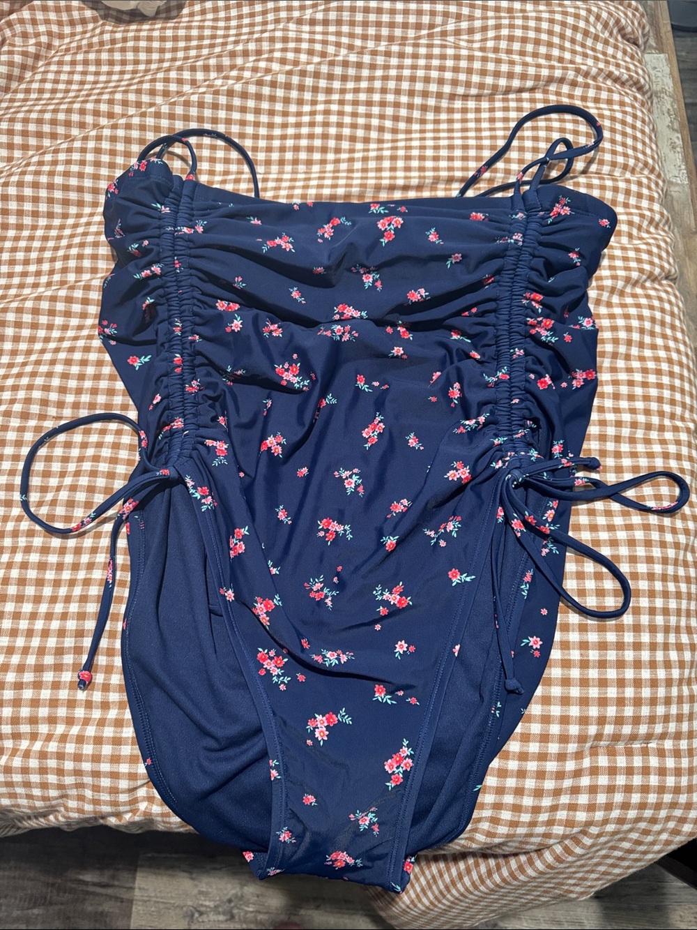 wild fable Navy Floral Side-Ruched One-Piece Swimsuit